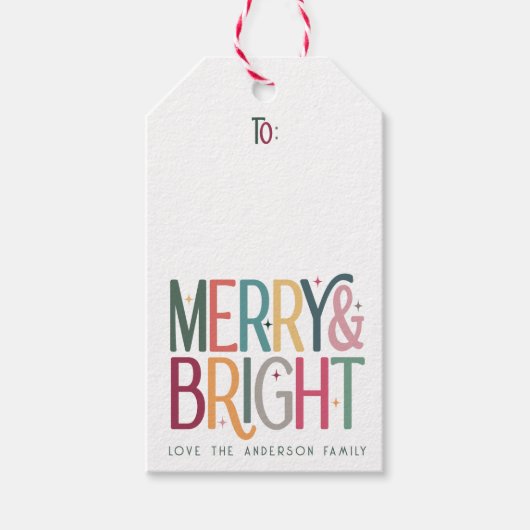 カワイイカラフルヴィンテージメリーとブライトホリデイ ギフトタグ (正面)