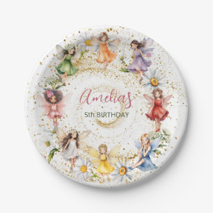 カワイイカラフル踊りフローラ妖精金ゴールドグリッター ペーパープレート