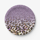 カワイイガーリートレンディーパープフェイクルグリッターヒョウ ペーパープレート (正面)