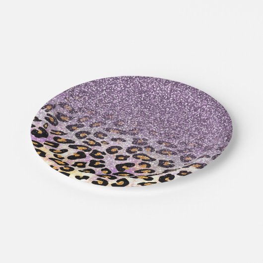 カワイイガーリートレンディーパープフェイクルグリッターヒョウ ペーパープレート (アングル)