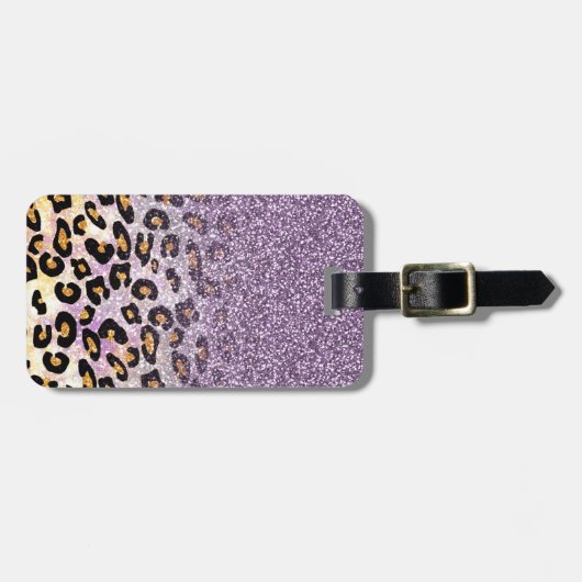 カワイイガーリートレンディーパープフェイクルグリッターヒョウ ラゲッジタグ (正面横)