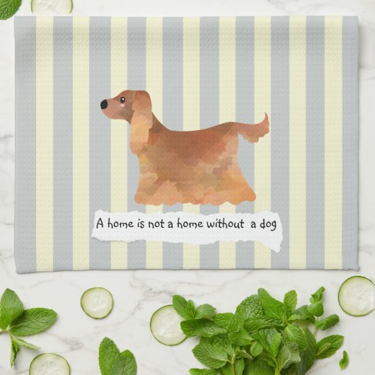 カワイイコッカースパニエル犬ブルークストライプのリーム キッチンタオル (折り畳み)