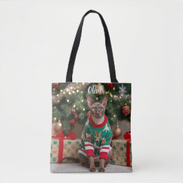 カワイイコーニッシュレックスの猫のクリスマスパーソナライズド トートバッグ