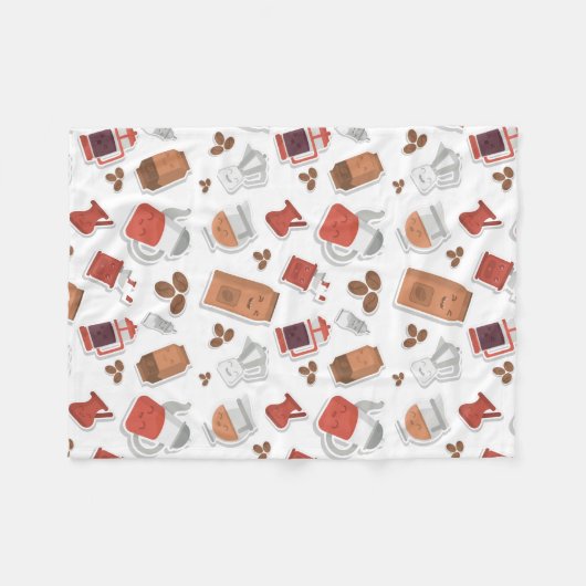 カワイイコーヒー好きのカフェインをテーマにしたかわいいパターン フリースブランケット (正面(横))