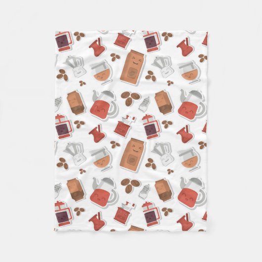 カワイイコーヒー好きのカフェインをテーマにしたかわいいパターン フリースブランケット (正面)