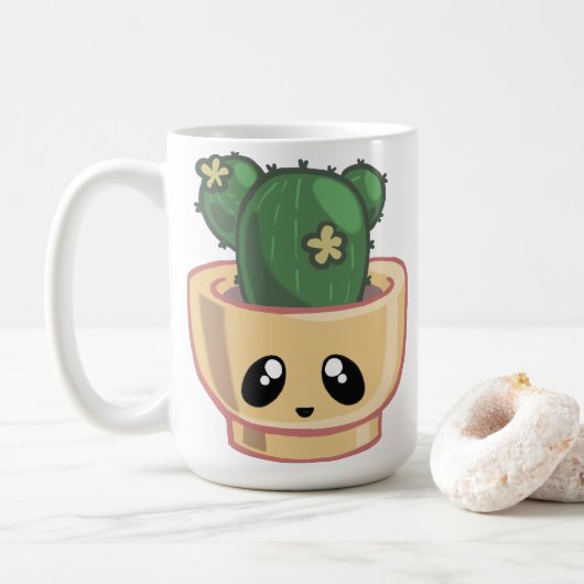 カワイイサボテングリーンサボテン水彩植物 コーヒーマグカップ (ドーナツ)