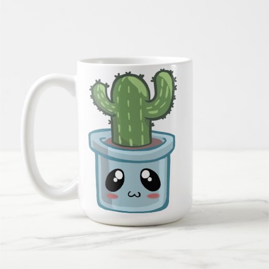 カワイイサボテングリーンサボテン水彩植物 コーヒーマグカップ (左)