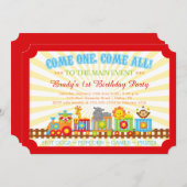 カワイイサーカスの列車誕生日パーティーの招待 招待状 (正面/裏面)