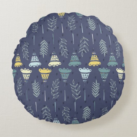 カワイイシームレスな食感、自然の葉。 ラウンドクッション (正面)