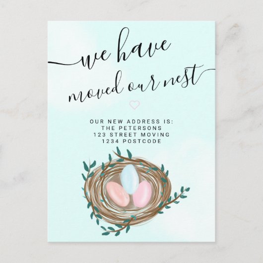 カワイイネストの水彩卵新しいホームブルーの動き 案内ポストカード (正面)