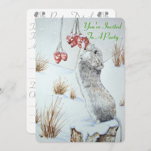 カワイイネズミ食べのの野生動物 招待状 (正面/裏面)