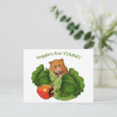 カワイイハムスター：野菜はおいしい。健康、栄養 ポストカード (スタンド正面)