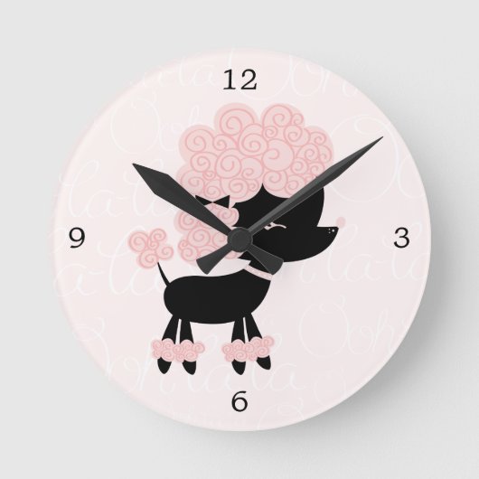カワイイピンクの漫画のプフランスのードル ラウンド壁時計 (正面)