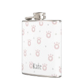 カワイイピンクの猫の前足とハート |パーソナライズされた フラスク (左)