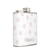 カワイイピンクの猫の前足とハート |パーソナライズされた フラスク (右)