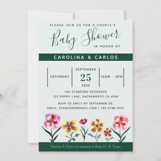カワイイフローラ男女兼用カップルベビーシャワー 招待状 (正面)