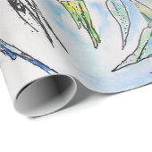 カワイイブルーブジーバードズアートウォーターカラーラップ ラッピングペーパー (ロールコーナー)