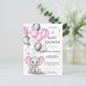 カワイイベビーゾウと風船ガールベイビーシャワー インビテーションポストカード (スタンド正面)