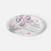 カワイイベビーゾウと風船ガールベイビーシャワー ペーパープレート (アングル)