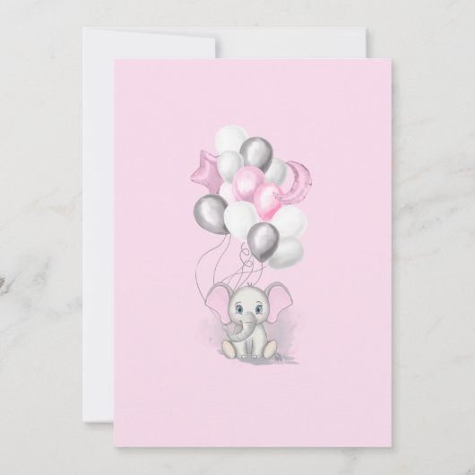 カワイイベビーゾウと風船ガールベイビーシャワー 招待状 (裏面)
