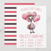 カワイイベビーダチョウと風船の誕生会 招待状 (正面/裏面)