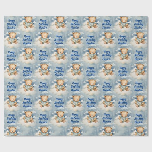 カワイイベビーベアパーソナライズされたボーイズ誕生日 ラッピングペーパー (フラット)