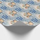 カワイイベビーベアパーソナライズされたボーイズ誕生日 ラッピングペーパー (角)