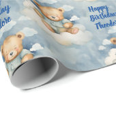 カワイイベビーベアパーソナライズされたボーイズ誕生日 ラッピングペーパー (ロールコーナー)