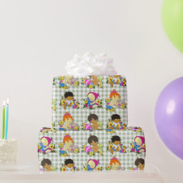 カワイイベビーレトロカラフルセージグリーンプレイド ラッピングペーパー