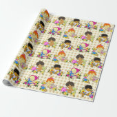 カワイイベビーレトロカラフルベージュプレイド ラッピングペーパー (アンロールド)