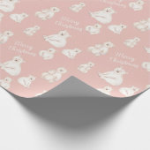 カワイイホッキョクグマメリークリスマス赤面ピンク ラッピングペーパー (角)