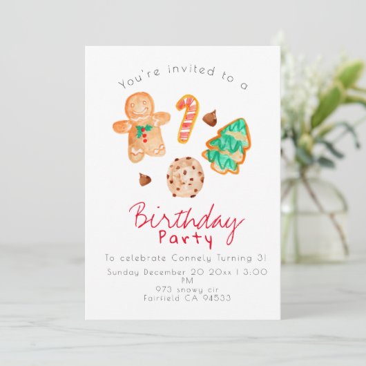 カワイイホリデークリスマスキッド誕生パーティー招待状 招待状 (スタンド正面)