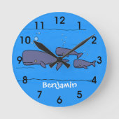 カワイイマイグレーションのクジライラストレーション ラウンド壁時計 (正面)