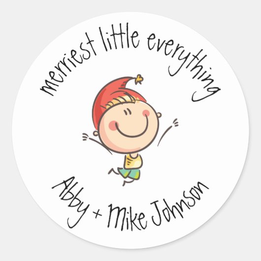 カワイイメリーエリー小妖精や小人サンタハットイラストレーション ラウンドシール (正面)