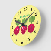 カワイイラディッシュが3つの漫画野菜を歌う ラウンド壁時計 (傾斜)