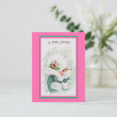 カワイイヴィンテージピンクとグリーンクリスマス ポストカード (スタンド正面)