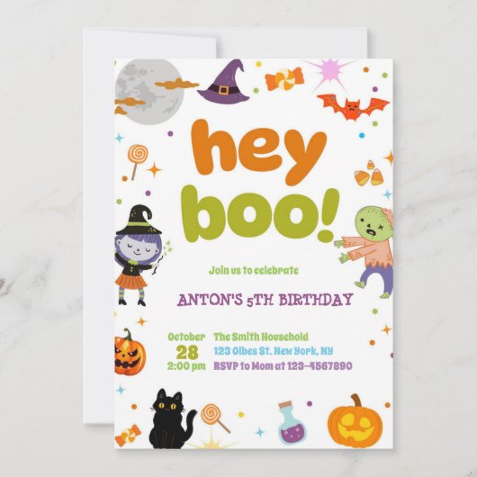 カワイイ不気味&おもしろいハロウィーン誕生日 招待状 (正面)