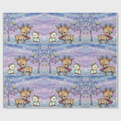 カワイイ図解入りの、写真付きのディアアンドバニーホリデーギフトラップ ラッピングペーパー (フラット)