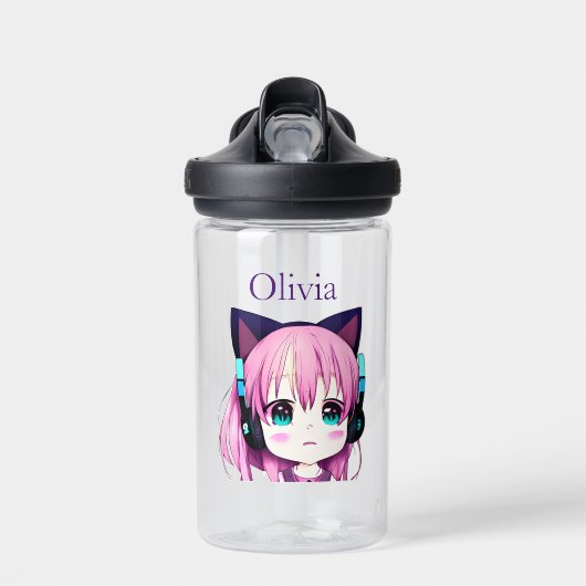 カワイイ女の子 ヘッドフォン付き ウォーターボトル (正面)
