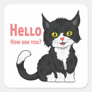 カワイイ子猫子猫漫画黒猫ハロー スクエアシール