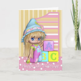 カワイイ小さな女の子とブロック カード