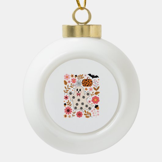 カワイイ幽霊カボチャフローラ 不気味 セラミックボールオーナメント (正面)