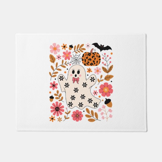 カワイイ幽霊カボチャフローラ 不気味 ドアマット (正面)