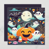 カワイイ幽霊パンプキンスハロウィンカスタムホリデーカード シーズンカード (正面/裏面)