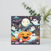 カワイイ幽霊パンプキンスハロウィンカスタムホリデーカード シーズンカード (スタンド正面)