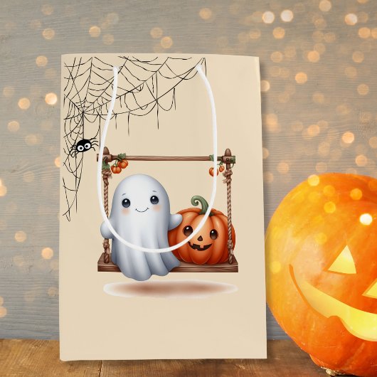 カワイイ幽霊パンプキンハロウィーン ミディアムペーパーバッグ