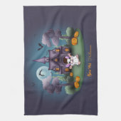 カワイイ幽霊パンプキ幽霊のよく出るンズハウスハロウィーン キッチンタオル (縦)