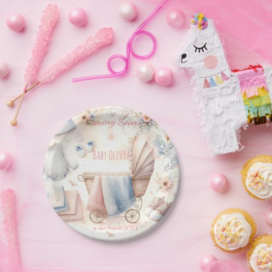 カワイイ来ズ近日発表招待状 ペーパープレート (パーティー)