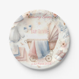 カワイイ来ズ近日発表招待状 ペーパープレート