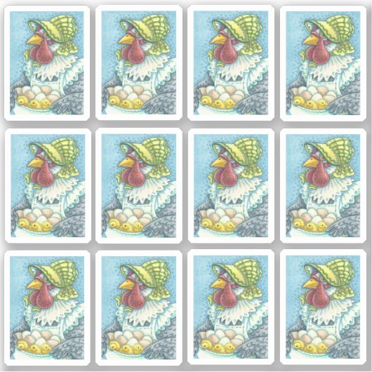 カワイイ母ひんボンネットで卵と雛を持つ シール (正面)